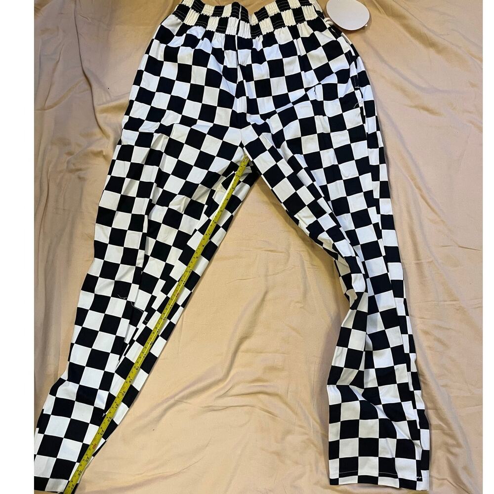 Cookman Checker Chef Pants M Unisex Black/White Elastic Waist NWT